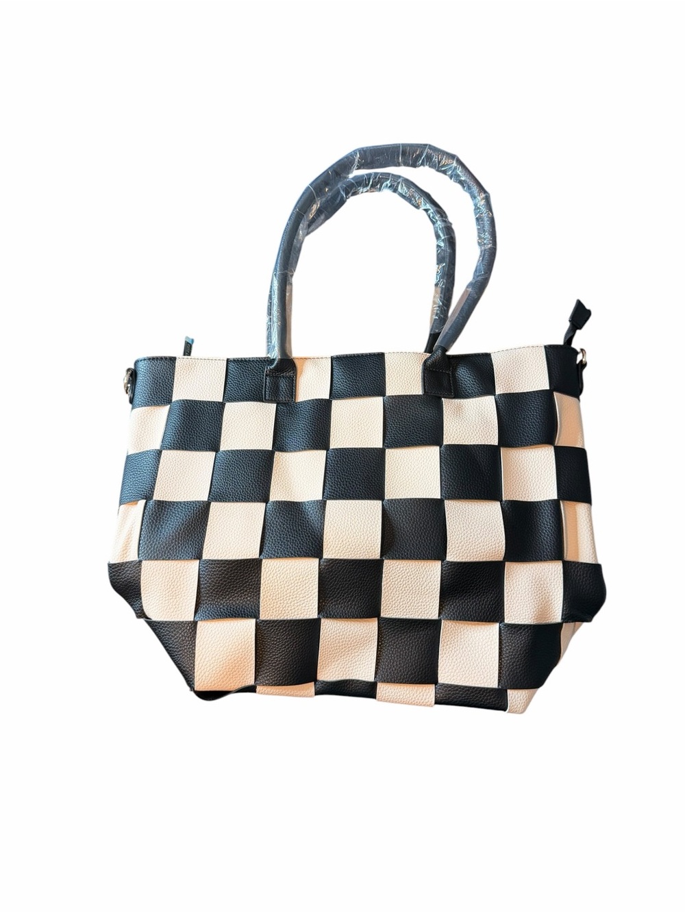 Pretty Simple Courtney Tote Woven Vegan Leather Checkered Black/White - Picture 4 of 7